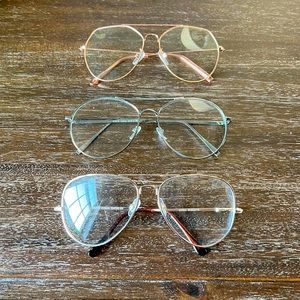3 pairs of clear aviator style glasses